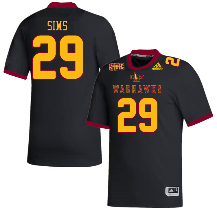 #29 La'Garrius Sims Louisiana-Monroe Warhawks College Football Jerseys Stitched-Black